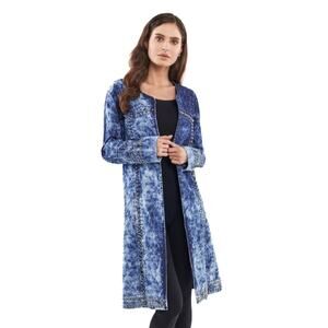 Adore Blue Acid Wash Size Medium Long Denim Studded Jacket